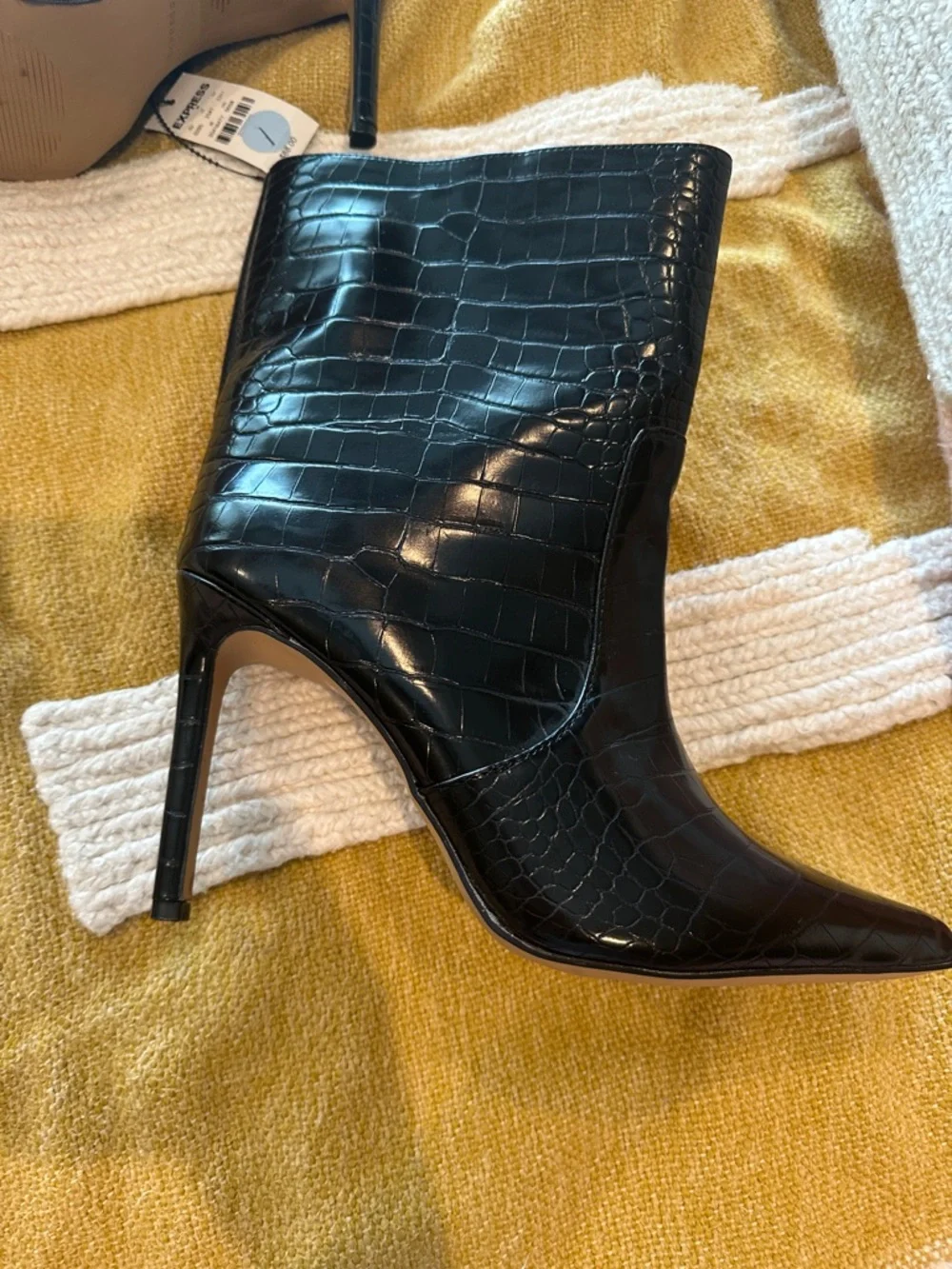 Express Black Croc-Embossed Stiletto Ankle Boots